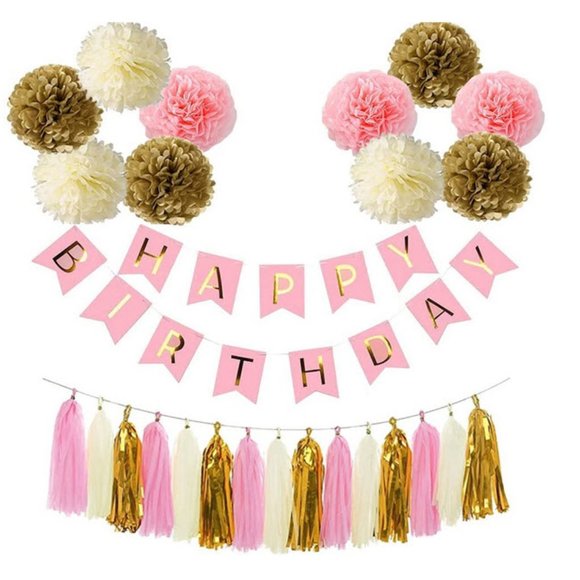 Other - Pink & Gold Happy Birthday Party decorations decor